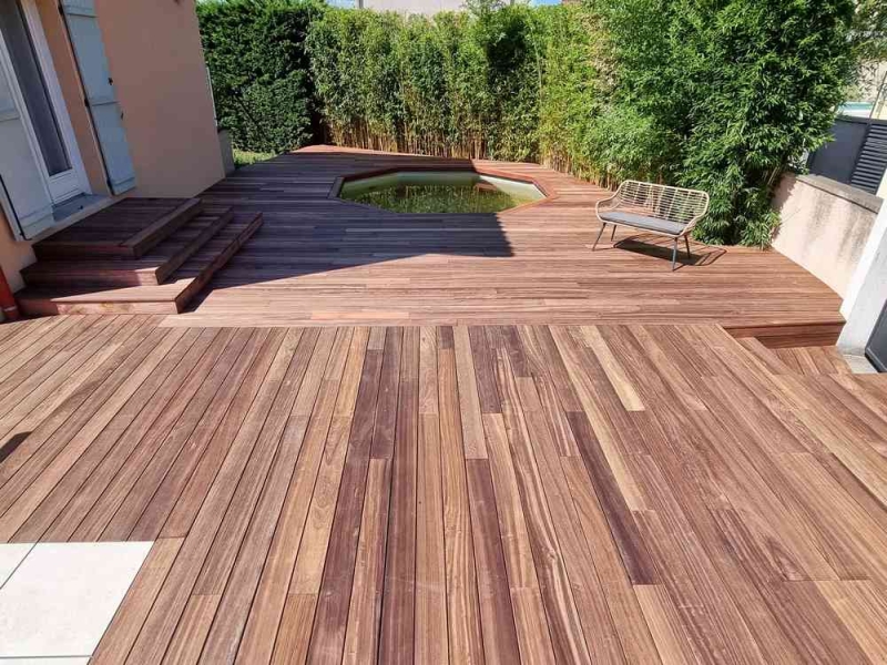 Terrasse en bois exotique Padouk - Rénovation complète d'une terrasse bois - Grigny, Lyon, BCR